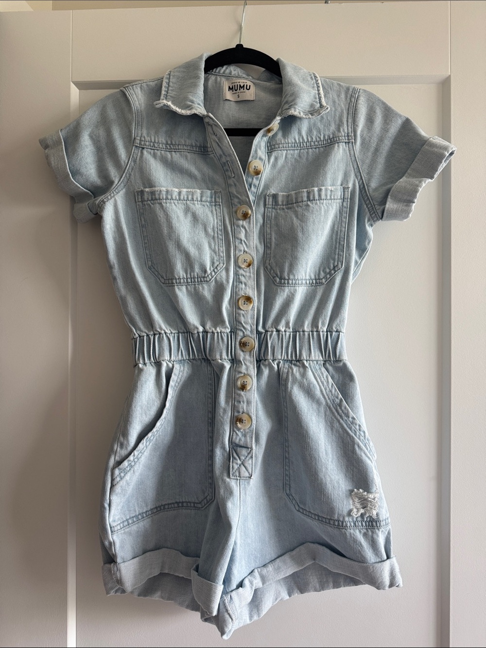 Show Me Your MuMu Light Blue Denim Romper